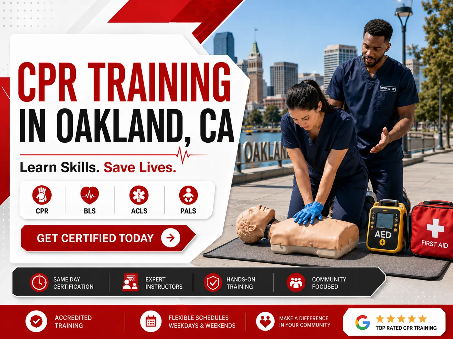 Healthcare BLS skills practice with AHA instructor in Oakland, CA